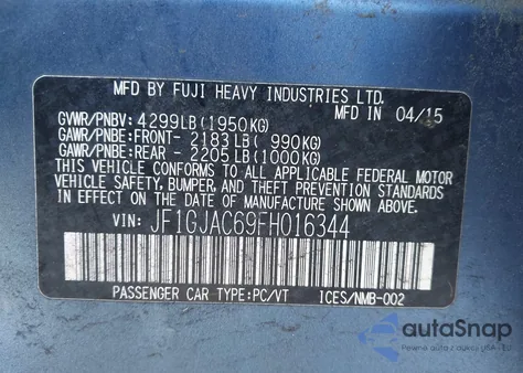 2015 Subaru Impreza 2.0I Premium z USA, uszkodzony, nr VIN JF1GJAC69FH016344